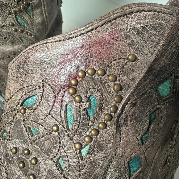 Corral Boots Western Studded Cowboy Women’s 7.5M Turquoise Inlay Leather - Picture 10 of 11